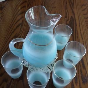 Vintage 1970's Blendo Pitcher Set and 5 Glasses